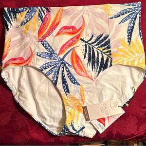 NWT CALIA by Carrie Underwood High Rise Bikini Bottom Watercolor Palms - XL